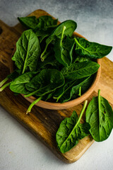 Organic food concept with fresh spinach