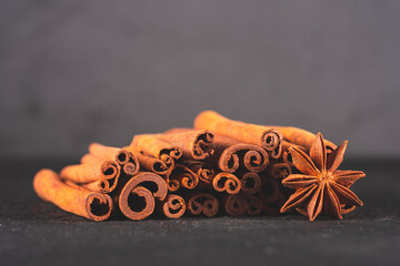 Cinnamon sticks on black background
