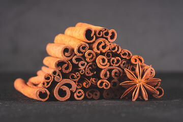 Cinnamon sticks on black background