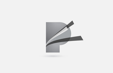 grey black P alphabet letter logo icon for company. Creative design for business and corporate