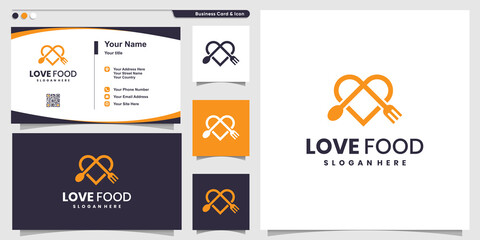 Fototapeta na wymiar Love food logo with modern line art style and business card design template Premium Vector