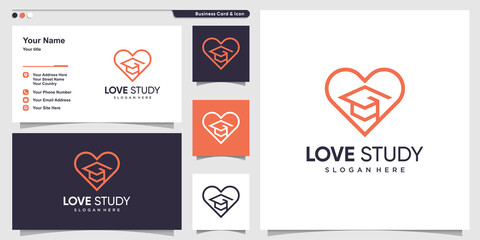 Love study logo with line art style and business card design template Premium Vector