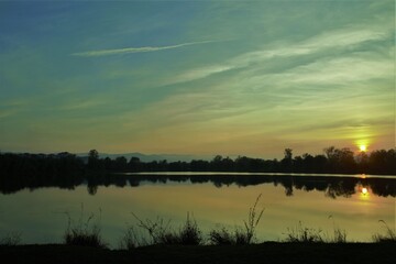 
beautiful evening sky over the lake