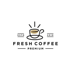 coffee or tea morning line logo with mug and cup also sun hipster vintage logo icon design for cafe , restaurant cafetaria illustration