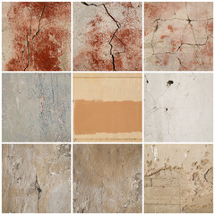 A set of textures of concrete walls and cracked plaster. Perfect for background and design.