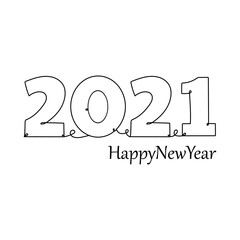 2021.Christmas. Happy New Year. One line drawing. Vector illustration continuous line drawing.