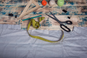 Tools for sewing and handmade: thread, scissors,