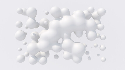 White liquid balls. Abstract monochrome illustration, 3d render.