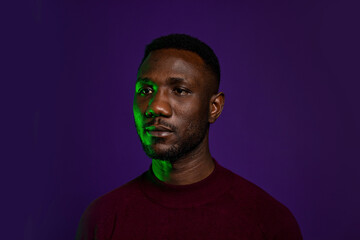 African Man with Blank Facial Expression Looking Away