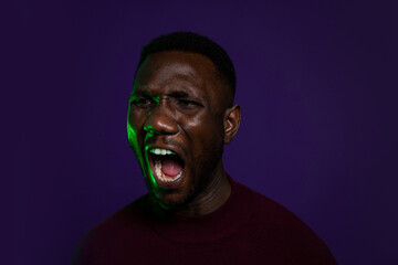 Black Man Shouting with Mouth Open