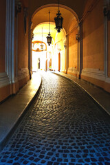 tunnel in an old building. Long tunnel in the old town building