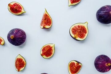 Bright juicy ripe figs on a white background cut into pieces. The concept of healthy food.