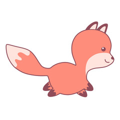 Cute little fox running. Flat design for poster or t-shirt. Vector illustration