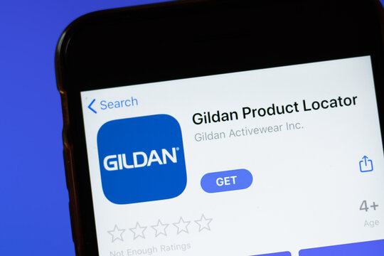 Moscow, Russia - 1 June 2020: Gildan Product Locator App Mobile Logo Close-up On Screen Display, Illustrative Editorial.