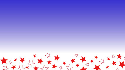Abstract blue gradient background with red stars vector pattern. USA flag concept simple decorative vector design, minimalist wallpaper with blank copy space