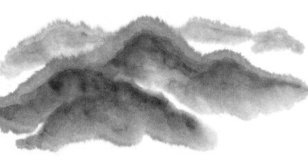 Background with mountains. Ink mountain. Black and white image. Ink Chinese mountain landscape. Mountains in the fog. Trees on the mountain. Ink image. Pines. Hill,  peak 
