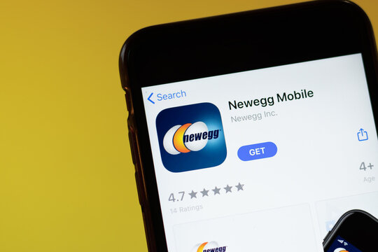Moscow, Russia - 1 June 2020: Newegg app mobile logo close-up on screen display, Illustrative Editorial.