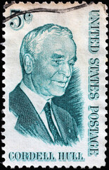 Cordell Hull on old american postage stamp