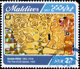 Detail of The tree of life by Klimt on stamp