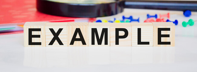 example of a word written on cubes. Educational marketing or storytelling concept.