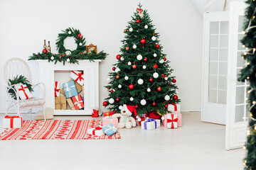 Christmas tree with fireplace interior decor house new year
