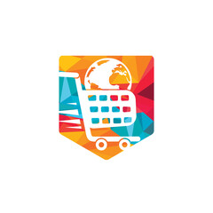 Globe shopping cart vector logo design. Online Shop logo designs concept.
