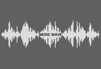White audio wave on gray background. Modern music equalizer element. Vector flat isolated waveform
