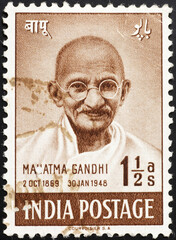 Portrait of Gandhi on indian postage stamp