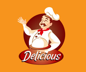 a Man Chef with delicious food mascot logo