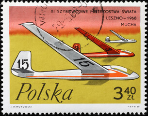 Sailplanes on old polish postage stamp