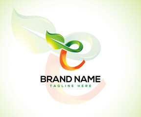 Leaf logo and initial letter B 3d logo concept