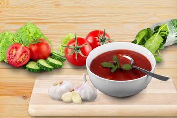 Fresh tomato soup in a white bowl