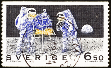 Swedish stamp celebrating moon landing