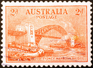 Sydney Harbour Bridge on Old australian stamp