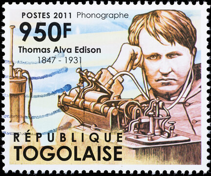 Thomas Edison And His Phonograph On Stamp Of Togo