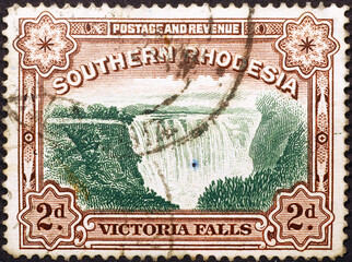 Victoria falls on old stamp of Southern Rhodesia