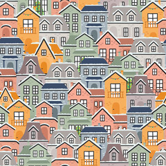 Vector seamless pattern with colorful houses. EPS10