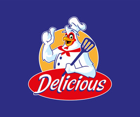 Chicken mascot delicious food logo