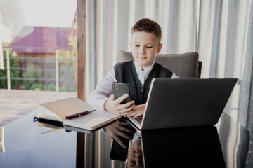 learning at home online by phone video call with an English teacher