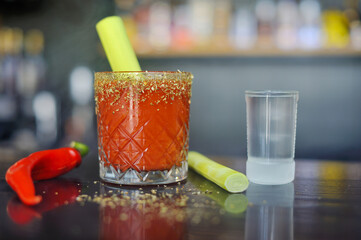Colorful cocktails on the bar table in restaurant.