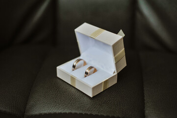 Wedding rings in a beautiful box on the wedding day, wedding