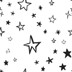 Star doodles seamless pattern. Hand drawn stars. Vector collection.