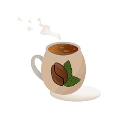 Cute hot drink mug with coffee bean pattern.
Isolated vector illustration on white background.