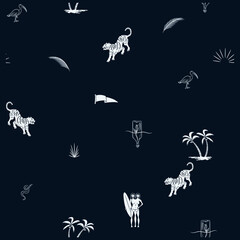 Island and palm trees hand drawing sketch line in seamless pattern vector for fashion fabric and all prints on white background