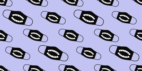 Seamless pattern of funny masks in mask design. Face mask design template, dust protection & breathing medical respiratory. Suits for Decorative Paper, Packaging, Covers, Gift Wrap etc.