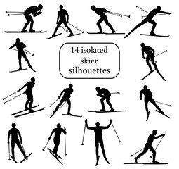 Naklejka premium Silhouettes of standing and skating skiers