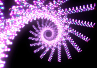 DNA Molecules Spiral. Glowing purple sequences on black background.