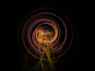 Abstract circular colorful light lines on a black background