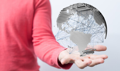 Global network connection. World map point and line composition concept