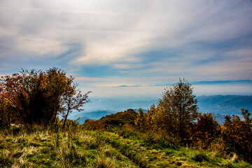 Fototapeta na wymiar mist between hills in autumn three